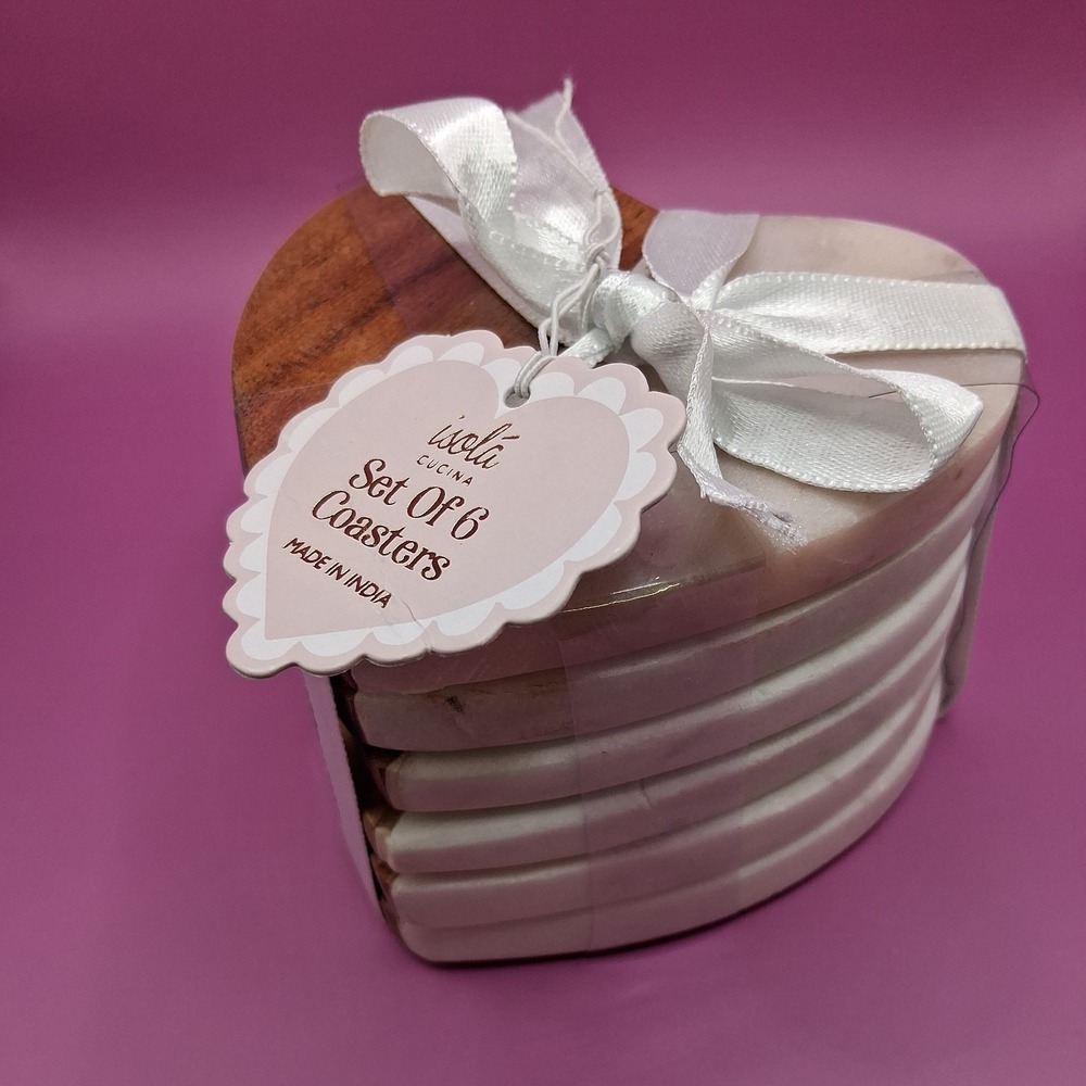 Wood & Marble ❤️ Shaped Coasters by Isola